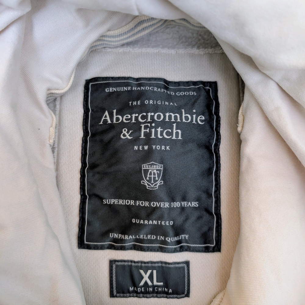 Vintage Abercrombie & Fitch Off-White Hoodie with Moose Logo Muscle Fit. - Picture 8 of 8